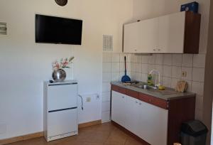 a kitchen with a white refrigerator and a sink at Apartment Krizanovic in Malinska +30 photos