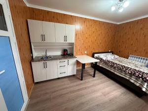 a bedroom with a bed and a sink and a table at Pamko in Naryn