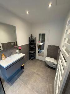 a bathroom with a sink and a toilet at Landhaus Eugenie in Garmisch-Partenkirchen