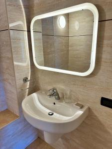 a bathroom with a white sink and a mirror at Casa Fiocchetto - Giardini Reali in Turin