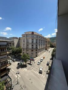 a view of a city street with a building at Cosy apartment in the heart of Skopje in Skopje