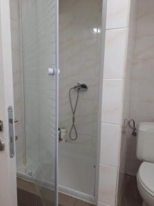 ein Bad mit einer Dusche und einem WC in der Unterkunft Midi Gateway in Brüssel + 3 Fotos
