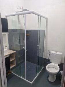 a bathroom with a shower and a toilet at Chacara cad club quarto de casal in Sao Jose do Rio Preto