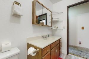 a bathroom with a sink and a mirror and a toilet at The Garden Haus in Incline Village +17 photos