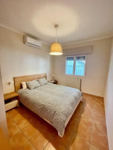a bedroom with a large bed and a lamp at Casa Claudia in Calpe