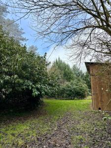 a field with a tree and a wooden structure at Maison à la campagne Les quatre vents in Saint-Martin-dʼAbbat +5 photos