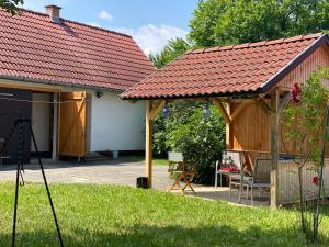 una casa con techo rojo y una cámara en Back to Basic, en Horváthertelend