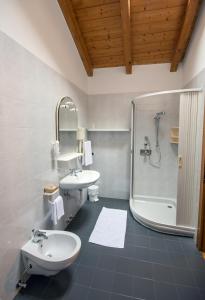 a bathroom with a sink and a shower at Garni Castel Ferari in Tuenno