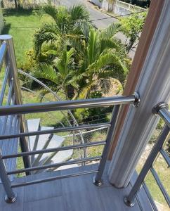 DesruisseauxSweethaven in Anse-Ger, 20 min from airport的享有棕榈树景致的阳台