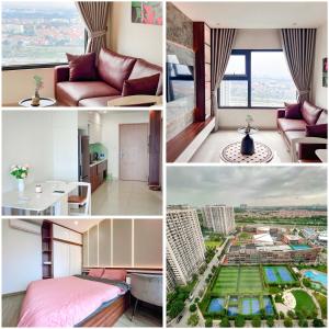 eine Collage mit Fotos eines Hotelzimmers in der Unterkunft Hoci Homestay Vinhomes Ocean Park in Gia Lâm Pho