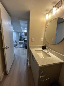 a bathroom with a sink and a mirror at Eli's Place in Calgary +33 photos