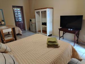 a bedroom with a bed and a tv and a table at Departamentos Centro in Villa Dolores