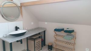 a bathroom with a sink and a mirror at Appartement Les Ondines 4 pers. in Lemberg +19 photos