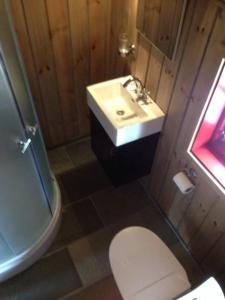 a bathroom with a sink and a toilet at Holiday cabin, Kristianplass at Bjorli, Lesja in Bjorli +25 photos