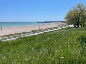 a beach with a field of grass and the ocean at LaVoiLaNoi in Mangalia