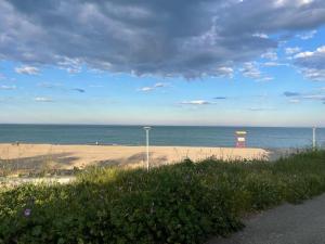 a beach with a red object in the sand and the ocean at LaVoiLaNoi in Mangalia +12 photos