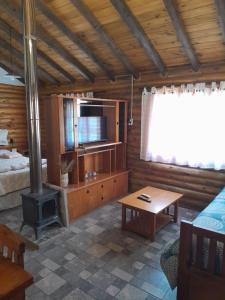 a living room with a tv and a bed and a table at Akon-Kahuac in Potrerillos
