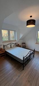 a bedroom with a large bed in a room at Luksusowy dom w sosnowym lesie in Płaska