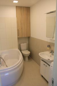 a bathroom with a tub and a toilet and a sink at Baltic Apartments Premium in Palanga