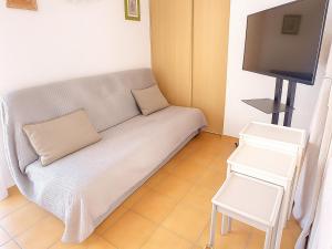 Μια τηλεόραση ή/και κέντρο ψυχαγωγίας στο Pavillon Climatisé avec Piscine et Terrasse en Soleil, Proche Plage et Village - 2 Chambres + Mezzanine - FR-1-732-46