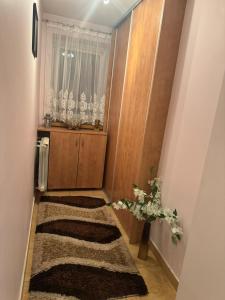 a small hallway with fur carpeting and a window at Noclegi u Zosi in Staniątki +4 photos