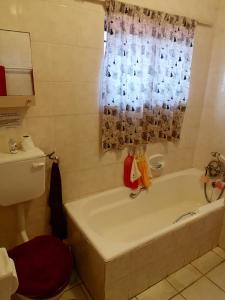 a bathroom with a tub and a toilet and a window at Marinda's in Hibberdene +11 photos