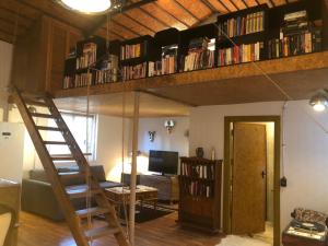 a living room with a loft bed with books at Antalya merkez kaleiçi muhteşem size özel bahçeli özel VİLLA in Antalya