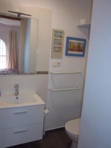 ein Badezimmer mit Waschbecken, Toilette und Spiegel in der Unterkunft Apartamento rural Casa Medico in Turre