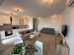 a living room with a couch and a table at Primavera Pipera Plaza in Voluntari