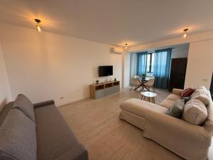 a living room with a couch and a tv at Primavera Pipera Plaza in Voluntari