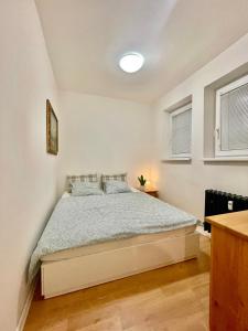 a bedroom with a bed in a room at Cozy Self check-in Apartment in vibrant Ruzinov area, Komárnická 42, Bratislava in Bratislava