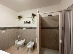 a bathroom with a toilet and a sink and a shower at doma prama 2 in Cala Liberotto +14 photos