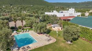 an overhead view of a swimming pool with trees and a building at Masseria Galleppa by Apulia Hospitality in Monopoli