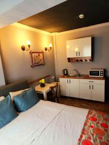 una camera con letto e una piccola cucina di City Park Suites City Center Corlu a Corlu