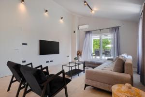 a living room with a couch and a tv at Villa Rubus by IstriaLux in Žminj