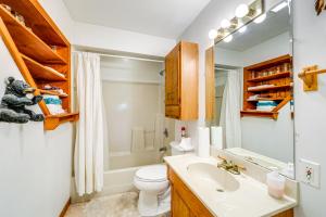 a bathroom with a white toilet and a sink at 5 Mi to Lake Junaluska Mtn Haven with Deck! in Waynesville +17 photos