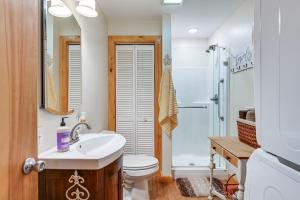 a bathroom with a sink and a toilet and a shower at Near State Parks Countryside Cottage in Wellsboro in Wellsboro +27 photos