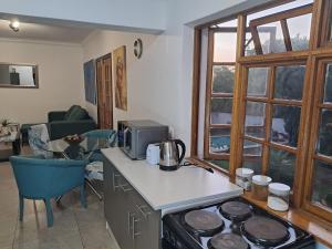 una cocina con estufa horno superior junto a la sala de estar en Villa Theresa, en Johannesburgo