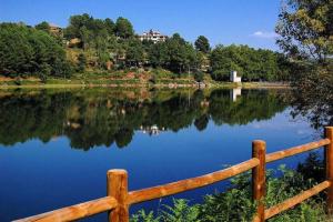 Blick auf einen See mit einem Holzzaun in der Unterkunft La herradura de San Pedro II in Arenas de San Pedro