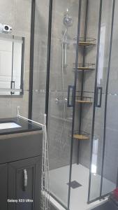 un bagno con doccia con porta in vetro di Le soleil de l'estaque a Marsiglia Altre 10 foto