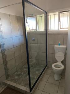 a bathroom with a shower and a toilet at Fish Eagles Nest in Gariep Dam +10 photos