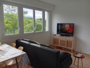 TV a/nebo společenská místnost v ubytování Coucher de soleil, gros matelas, parking, 2 lits, lave-linge, wifi, netflix