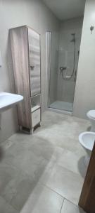 a bathroom with a shower and a sink and a toilet at Apartamento Muiño Bueu in Bueu +8 photos