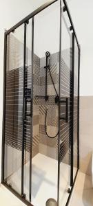 prysznic w szklanej kabinie z wężem w obiekcie BARBARA Classy Apartment 101 w Syrakuzach