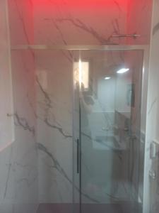a bathroom with a shower with a glass door at Dal Teatro - Imola Centro in Imola +16 photos