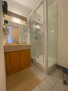 ein Badezimmer mit Dusche und Waschbecken in der Unterkunft Sea & Relaxation Stay in Frontignan