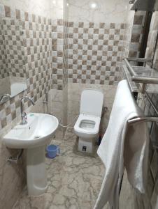 AyodhyaThe Sunrise Ayodhya Guest House的带水槽和马桶的浴室