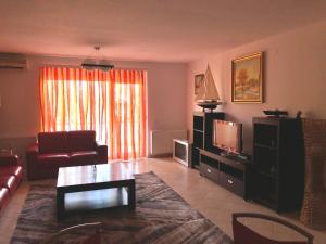 a living room with a couch and a tv at Apartament Onix in Neptun
