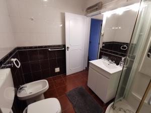 a bathroom with a toilet and a sink and a mirror at Casa da Praia do Vau in Portimão +9 photos