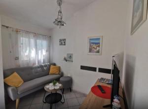 a living room with a couch and a tv at Apartments Vesna in Maslinica